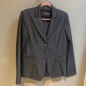 Grey pin stripe suit, 3 button blazer